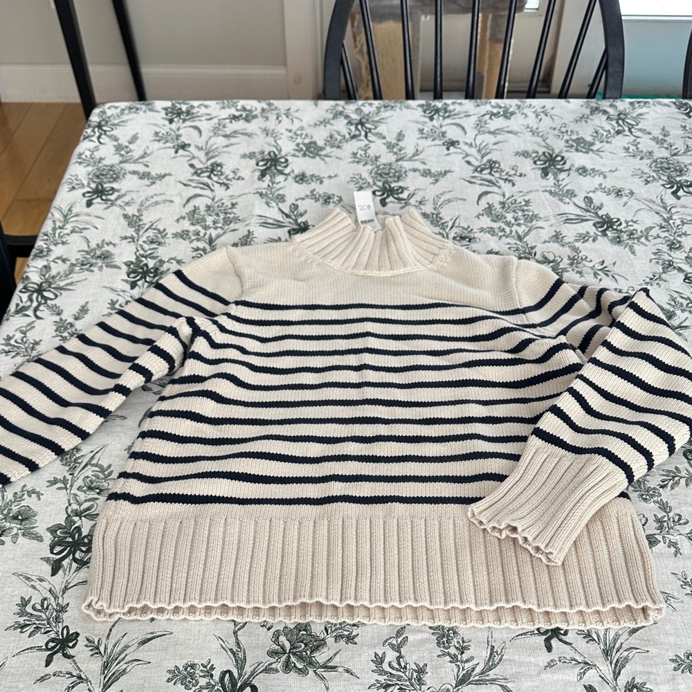 J. Crew Cream and Navy Striped high neck Sweater size M.